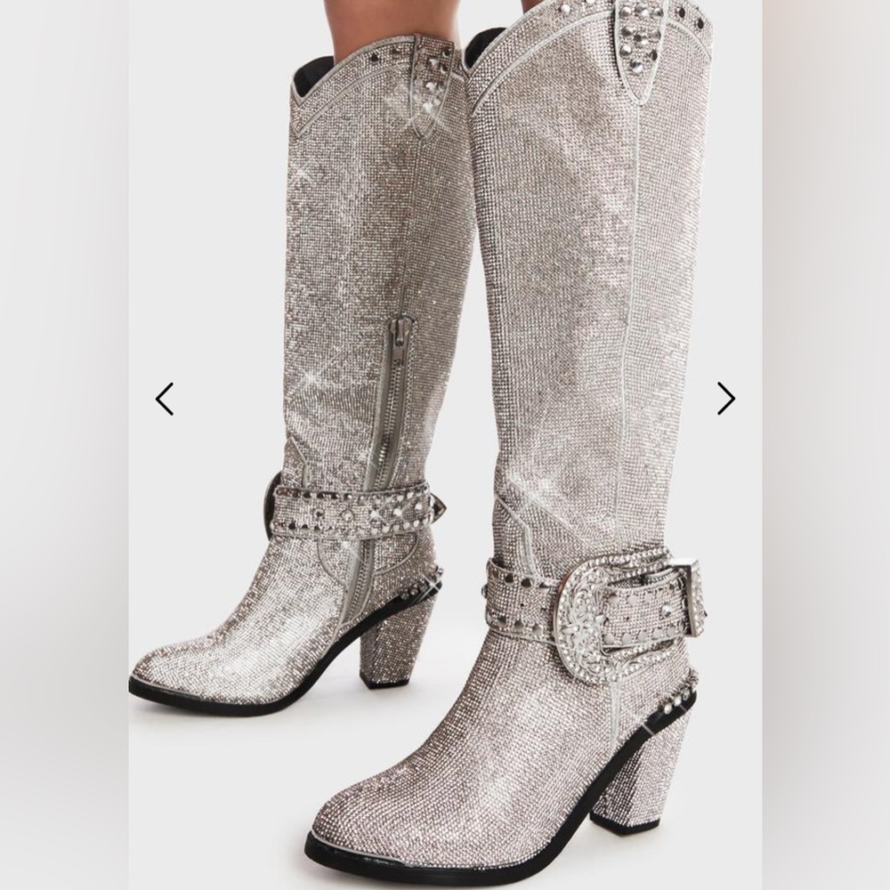 SHERIFF SHINE KNEE HIGH BOOTS - SILVER-CLUB EXX